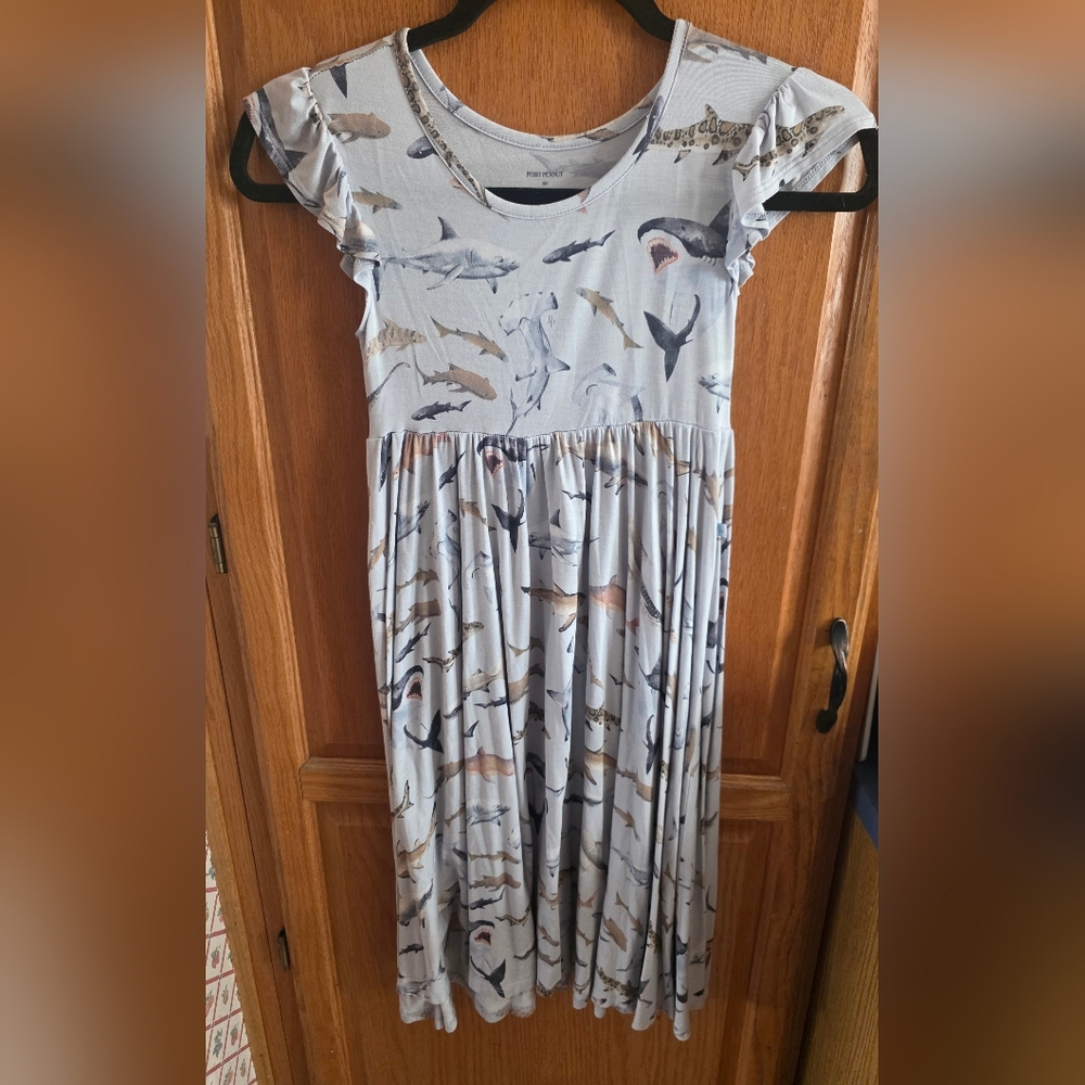 Posh Peanut Light Blue Shark Print Casual Dress GIRLS 9Y Worn Once